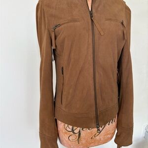 Pam & Gela Tan Leather Jacket Sporty Design